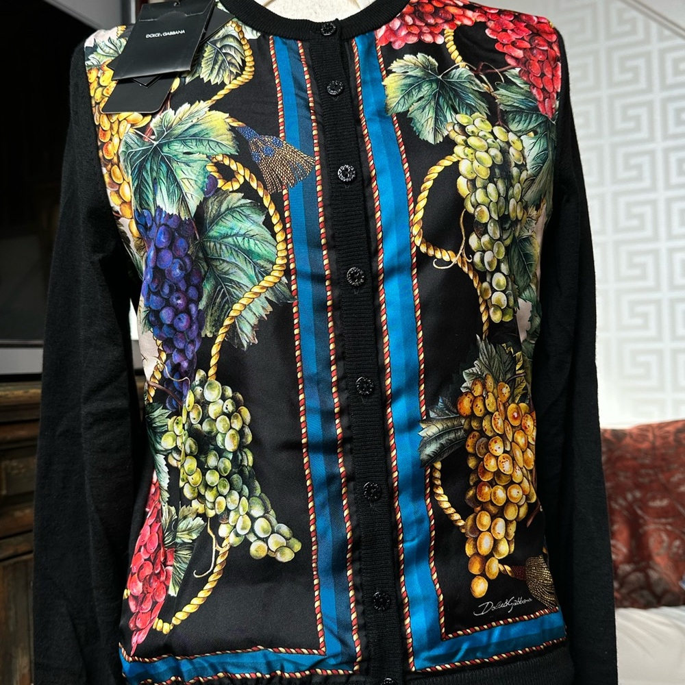 Dolce & Gabbana Printed Silk/ Cashmere Cardigan NWT - Picture 3 of 5